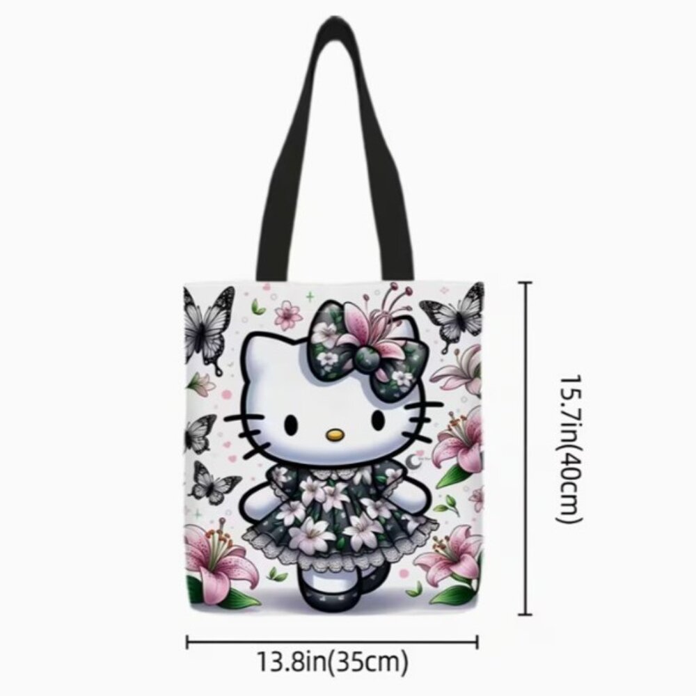 HELLO KITTY "Black Floral Dress & Butterflies" Tote Bag BRAND-NEW & SUPER CUTE! - Picture 3 of 4